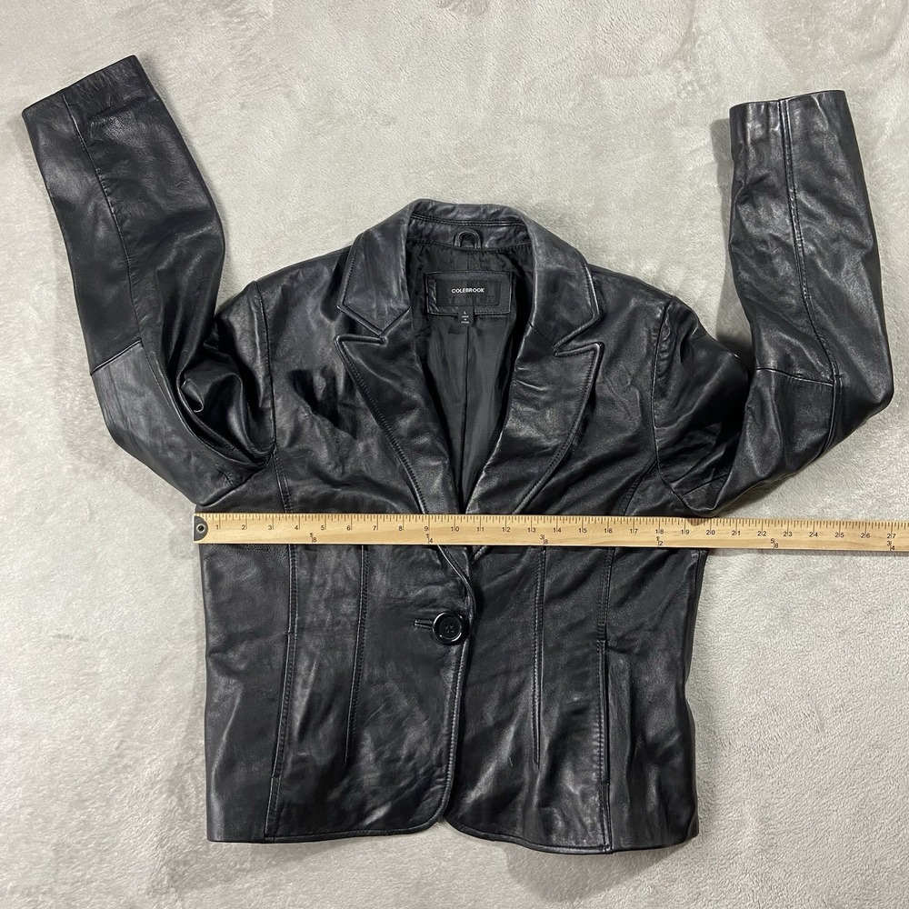 VTG Colebrook Soft Leather Jacket Blazer Black Women's L 90s Minimalism Grunge - Picture 9 of 16
